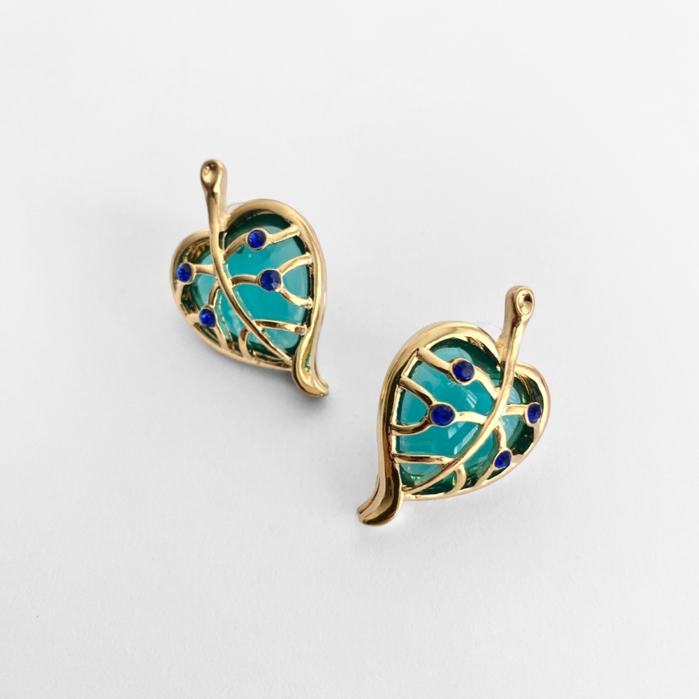 silverlià Trendy Fashion Retro Vintage Rhinestones Leaf Earrings